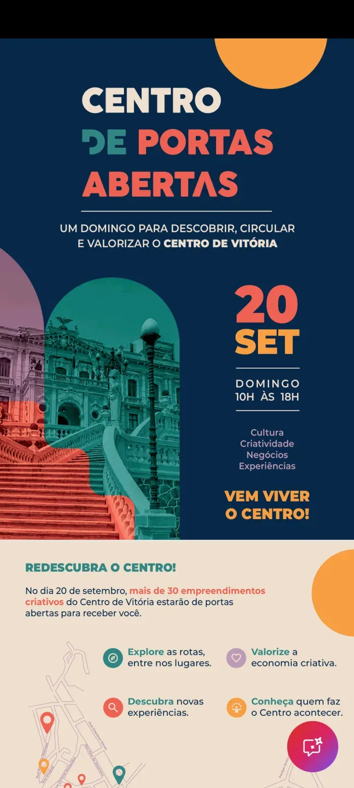 Cartaz de divulgação do Centro de Portas Abertas, ação de comemoração dos 475 anos de Vitória